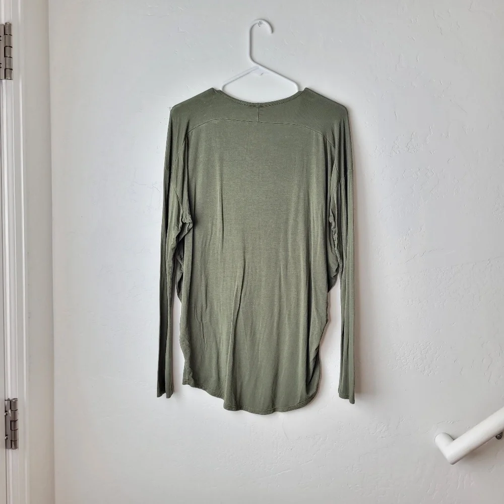 LAST CHANCE!Alya Olive Green Strappy Front Long sleeve Blouse - Picture 6 of 6